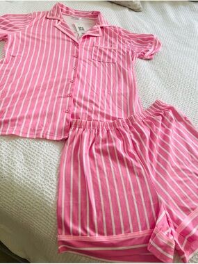 Women’s Pink Striped Short Sleeve Pajama Set